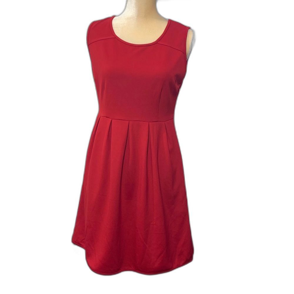 Tulle Red Fit & Flare Sleeveless Dress Small Pockets Side Zip Classic Chic - Picture 2 of 5